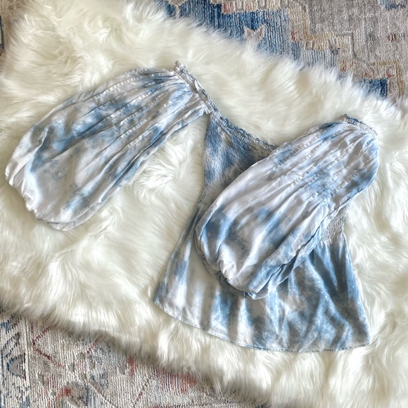 AMERICAN EAGLE OUTFITTERS Size S Smocked Off-Shoulder Tie Dye Long Sleeve Shirt - Picture 7 of 9